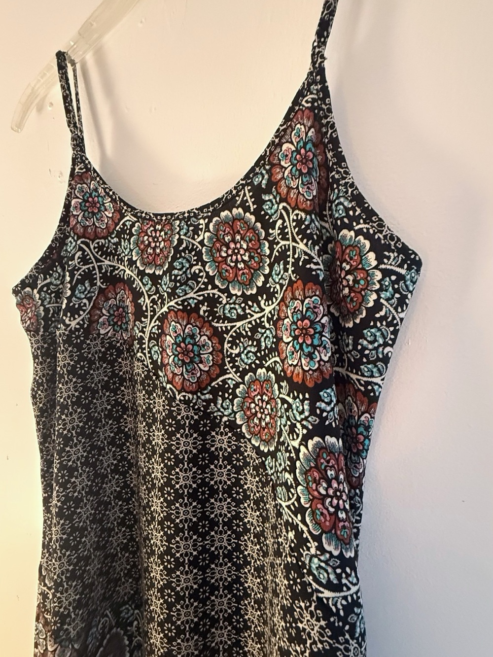 Floral Print Spaghetti Strap Top - Black with Multicolor Flowers